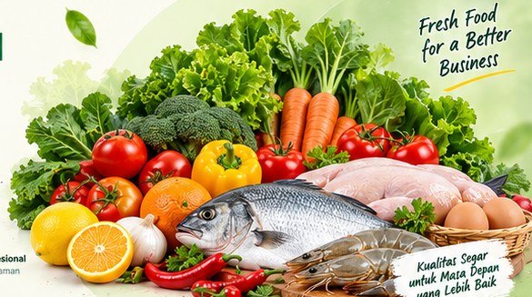 Berbagai bahan pangan segar, sayuran, buah, ikan dan hasil peternakan
